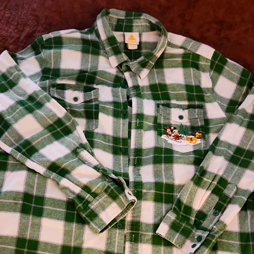Green and White Plaid Button-Up Shirt